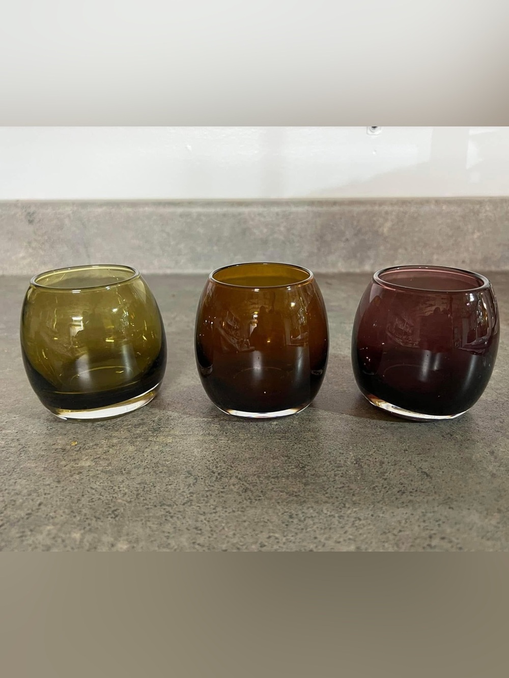 PartyLite Glass Votive Trio in Olive, Amber, Plum